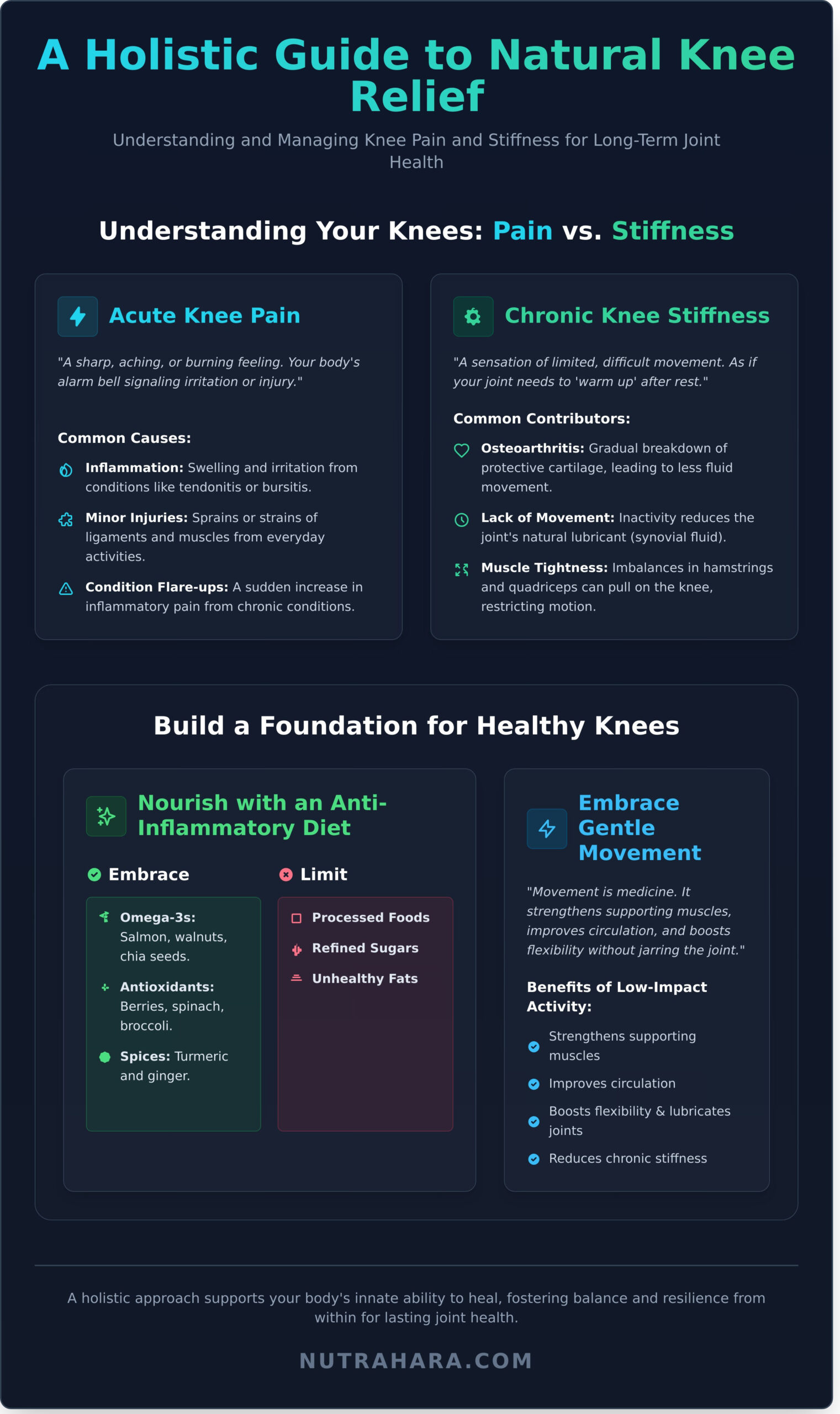 Natural Remedies for Knee Pain and Stiffness: A Holistic Guide - Infographic